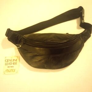 New Mundi Genuine Leather Black Belt Bag Fanny Pack With Adjustable Strap